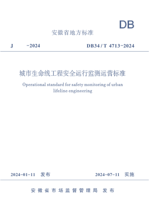 安徽省《城市生命线工程安全运行监测运营标准》DB34/T 4713-2024