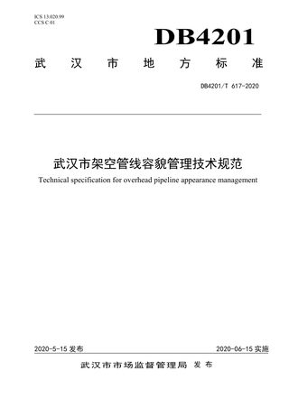 湖北省武汉市《架空管线容貌管理技术规范》DB4201/T 617-2020