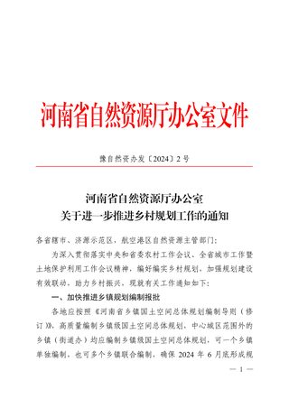 河南省自然资源厅办公室《关于进一步推进乡村规划工作的通知》豫自然资办发〔2024〕2号