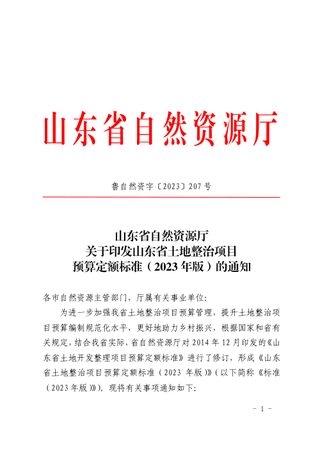山东省土地整治项目预算定额标准(2023年版)