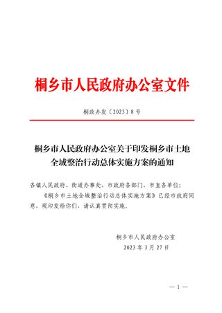 桐乡市土地全域整治行动总体实施方案