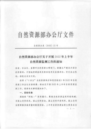 自然资源部办公厅《关于开展2022年上半年自然资源监测工作的通知》自然资办发〔2022〕21号