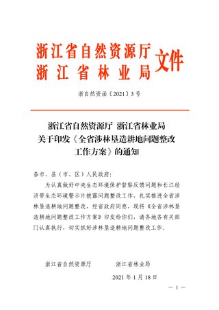 浙江省自然资源厅 浙江省林业局《全省涉林垦造耕地问题整改工作方案》浙自然资函〔2021〕3号