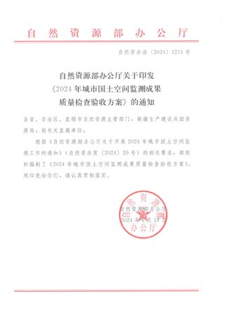 自然资源部办公厅《2024年城市国土空间监测成果质量检查验收方案》自然资办函〔2024〕1251号