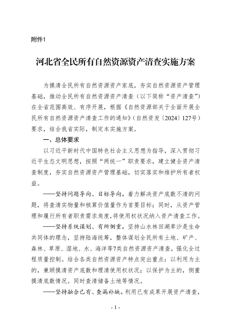 河北省《全民所有自然资源资产清查实施方案》冀自然资发〔2024〕19号