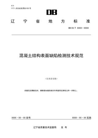 辽宁省《混凝土结构表面缺陷检测技术规范》（草案征求意见稿）