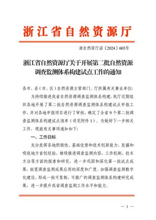 浙江省自然资源厅《关于开展第二批自然资源调查监测体系构建试点工作的通知》浙自然资厅函〔2024〕603号