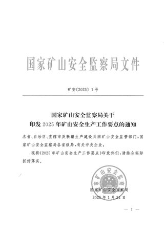 国家矿山安全监察局《关于印发2025年矿山安全生产工作要点的通知》矿安〔2025〕1号