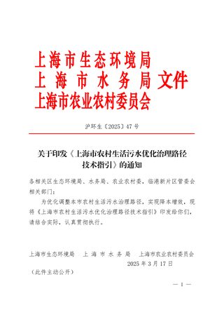 上海市农村生活污水优化治理路径技术指引