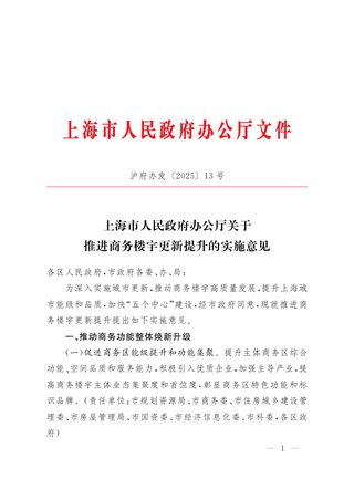 上海市人民政府办公厅《关于推进商务楼宇更新提升的实施意见》沪府办发〔2025〕13号