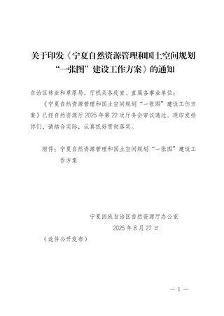 宁夏回族自治区自然资源厅《宁夏自然资源管理和国土空间规划“一张图”建设工作方案》