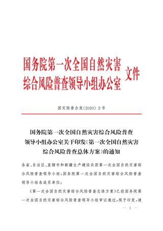 国务院第一次全国自然灾害综合风险普查领导小组《第一次全国自然灾害综合风险普查总体方案》国灾险普办发〔2020〕2号