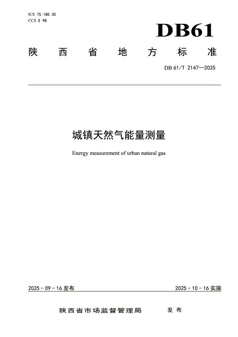 陕西省《城镇天然气能量测量》DB61/T 2147-2025
