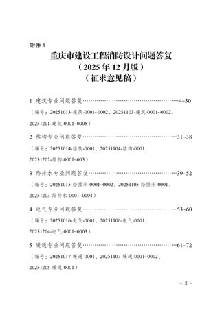重庆市建设工程消防设计问题答复（2025年12月版，征求意见稿）