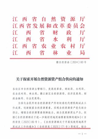 江西省自然资源厅《关于探索开展自然资源资产组合供应的通知》赣自然资函〔2024〕80号