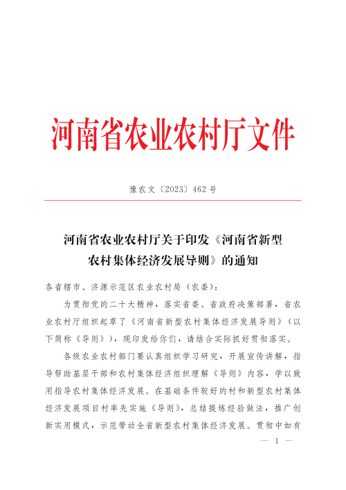 河南省新型农村集体经济发展导则