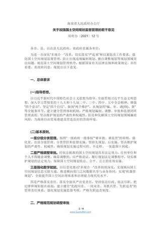 海南省人民政府办公厅《关于加强国土空间规划监督管理的若干意见》琼府办〔2021〕12号