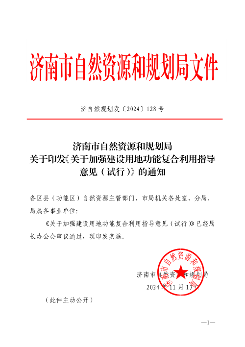 济南市自然资源和规划局《关于加强建设用地功能复合利用指导意见(试行)》济自然规划发〔2024〕128号