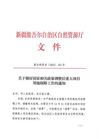 新疆维吾尔自治区自然资源厅《关于做好国家相关政策调整后重大项目用地保障工作的通知》新自然资发〔2022〕163号