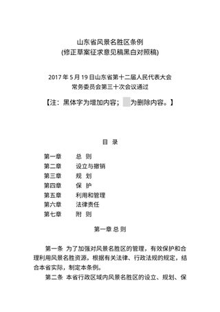 山东省风景名胜区条例（修正草案征求意见稿）