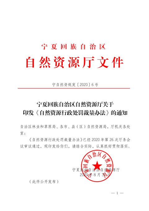 宁夏回族自治区自然资源厅《自然资源行政处罚裁量办法》宁自然资规发〔2020〕6号