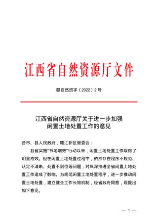 江西省自然资源厅《关于进一步加强闲置土地处置工作的意见》赣自然资字〔2022〕2号