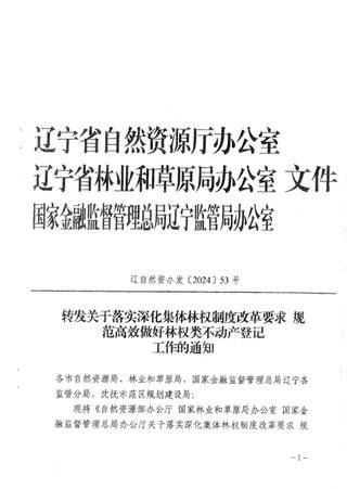 辽宁省自然资源厅《关于落实深化集体林权制度改革要求 规范高效做好林权类不动产登记工作的通知》辽自然资办发〔2024〕53号