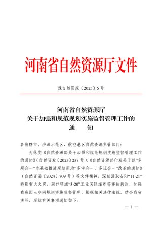 河南省自然资源厅《关于加强和规范规划实施监督管理工作的通知》豫自然资规〔2025〕5号