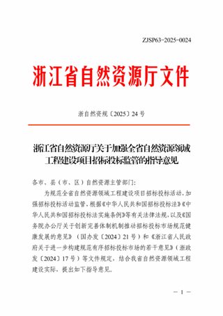 浙江省自然资源厅《关于加强全省自然资源领域工程建设项目招标投标监管的指导意见》浙自然资规〔2025〕24号