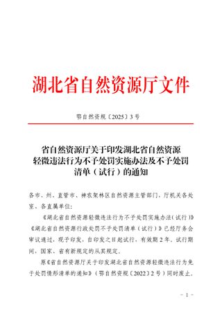湖北省自然资源轻微违法行为不予处罚实施办法及不予处罚清单（试行）