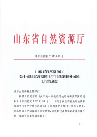 山东省自然资源厅《关于做好过渡期国土空间规划服务保障工作的通知》鲁自然资字〔2023〕88号