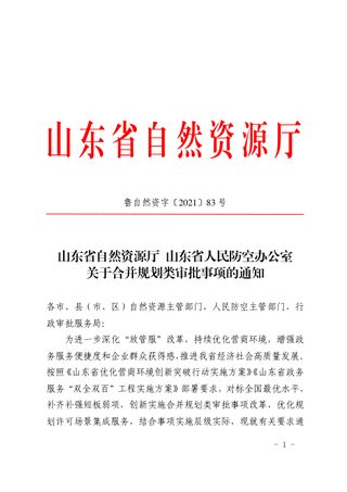山东省自然资源厅等《关于合并规划类审批事项的通知》鲁自然资字〔2021〕83号