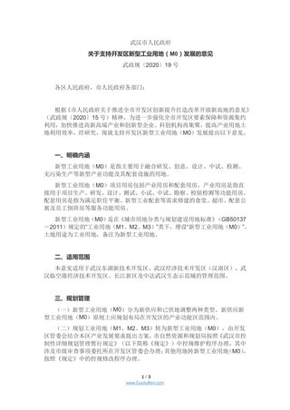 武汉市人民政府《关于支持开发区新型工业用地(M0)发展的意见》武政规〔2020〕19号