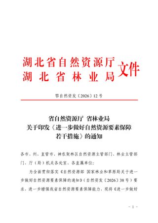 湖北省自然资源厅 湖北省林业局《进一步做好自然资源要素保障若干措施》鄂自然资发〔2026〕12号