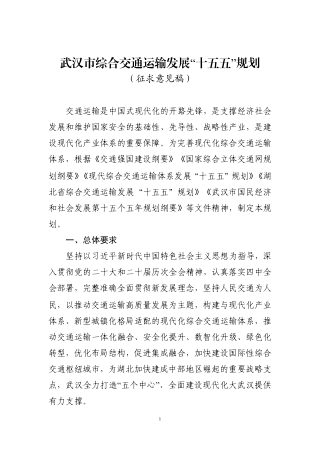 武汉市综合交通运输发展“十五五”规划(征求意见稿)