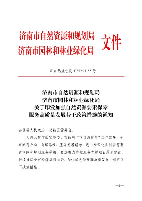 济南市自然资源和规划局《加强自然资源要素保障服务高质量发展若干政策措施》济自然规划发〔2024〕55号