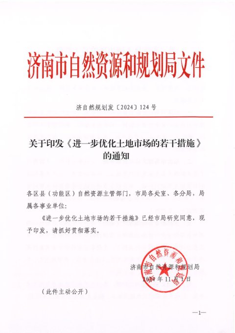 济南市自然资源和规划局《进一步优化土地市场的若干措施》济自然规划发〔2024〕124号