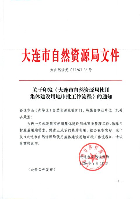 大连市自然资源局《使用集体建设用地审批工作流程》大自然资发〔2026〕36号