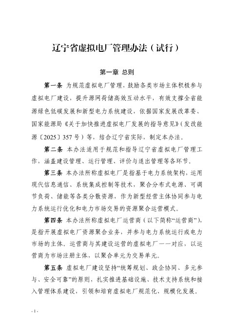 辽宁省虚拟电厂管理办法（试行）