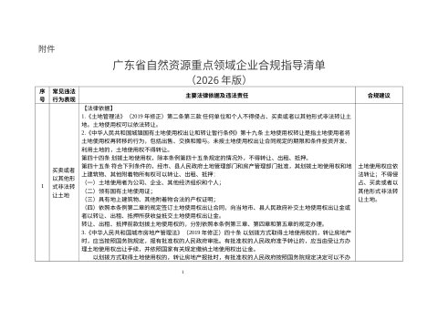 广东省自然资源重点领域企业合规指导清单（2026年版）