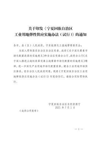 宁夏回族自治区工业用地弹性供应实施办法(试行)