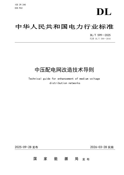 《中压配电网改造技术导则》DL/T 599-2025