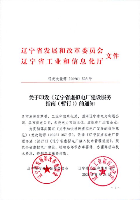 辽宁省虚拟电厂建设服务指南(暂行)