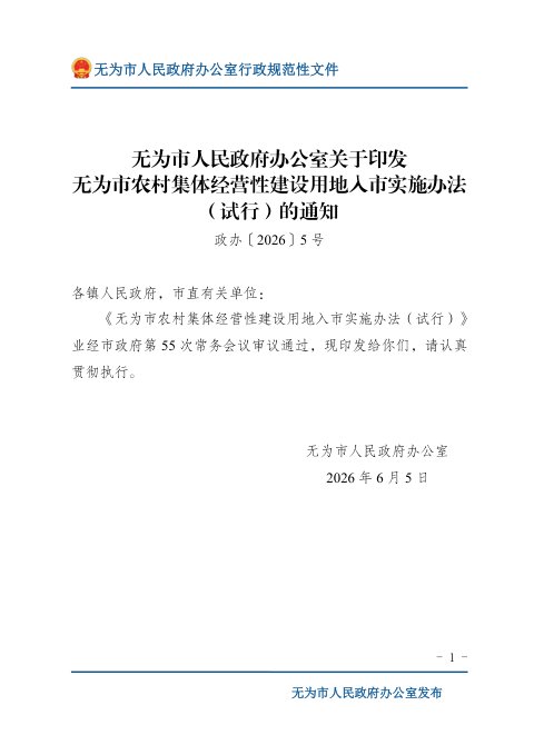 无为市农村集体经营性建设用地入市实施办法(试行)