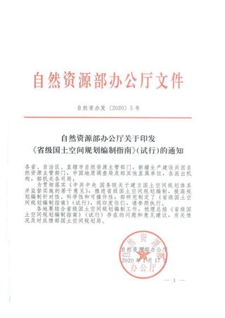 自然资源部《省级国土空间规划编制指南(试行)》自然资办发〔2020〕5号
