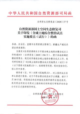 自然资源部国土空间生态修复司《全域土地综合整治试点实施要点（试行）》自然资生态修复函〔2020〕37号