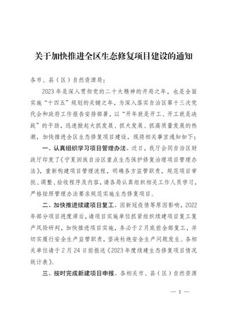 宁夏自治区自然资源厅《关于加快推进全区生态修复项目建设的通知》
