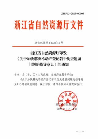 浙江省自然资源厅 浙江省自然资源厅《关于加快解决不动产登记若干历史遗留问题的指导意见》浙自然资规〔2023〕3号