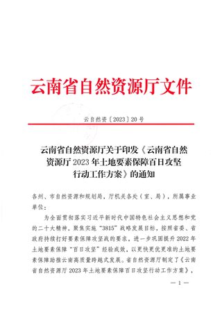 云南省自然资源厅《2023年土地要素保障百日攻坚行动工作方案》云自然资〔2023〕20号