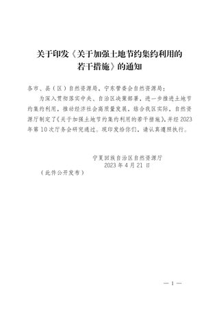 宁夏自治区自然资源厅《关于加强土地节约集约利用的若干措施》宁自然资规发〔2023〕2号